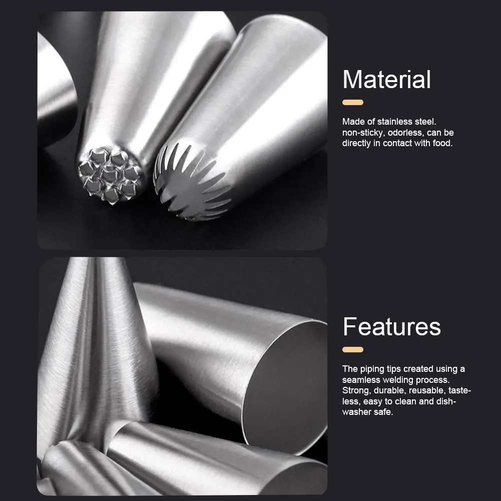 

5pcs Tips Gift Beginner Reusable Easy Clean DIY Baking Non Stick Professional Piping Nozzle Home Kitchen Cake Decorating Tool