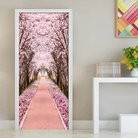 self adhesive waterproof 3d door sticker forest cherry tree home decoration renew pvc mural paper print art picture for bedroom