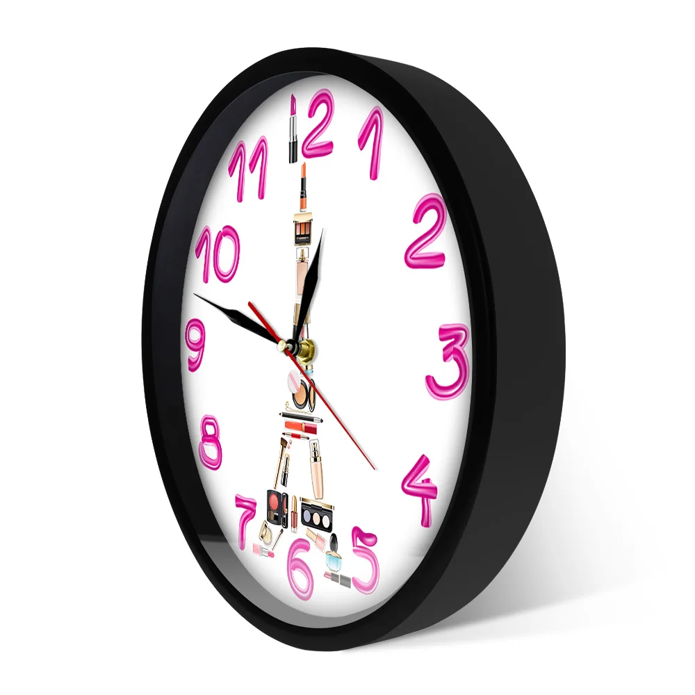 Парижская косметика современные настенные часы Эйфелева башня девушка комната