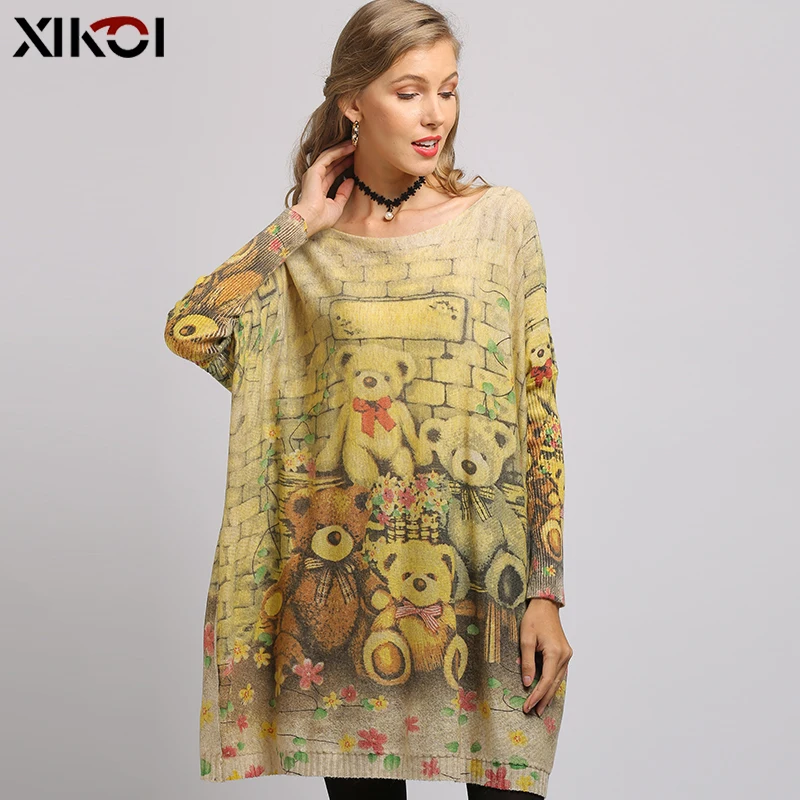 XIKOI негабаритный свитер женский пуловер длинное платье рукав &quotлетучая мышь&quot с