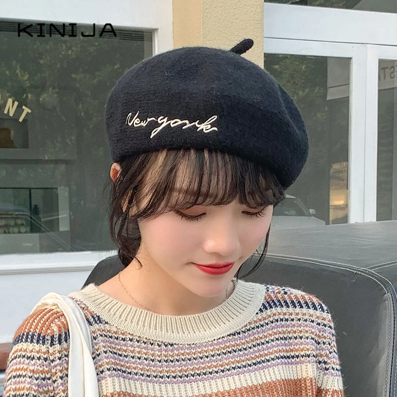 Женский однотонный шерстяной берет британский стиль плоская шляпа ретро