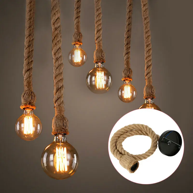 1m LED Vintage Rustic Hemp Rope Pendant Lights E27 Ceiling Light Hanging Lamp Retro Wedding Decor Christmas Decorations for Home |