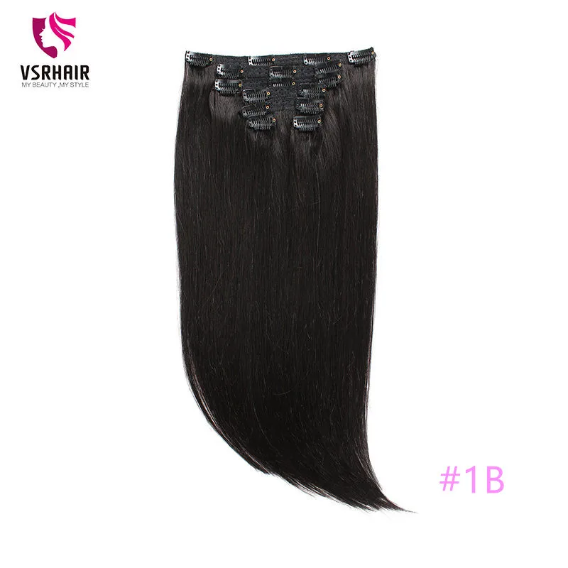 VSR 120g 150g двойной вытяжки с плотного шелка машина Волосы remy натуральные волосы на заколках, 7 шт./компл. 8 шт./компл. Реми человеческие волосы на заколках для наращивания, волосы для наращивания - Цвет: # 1B
