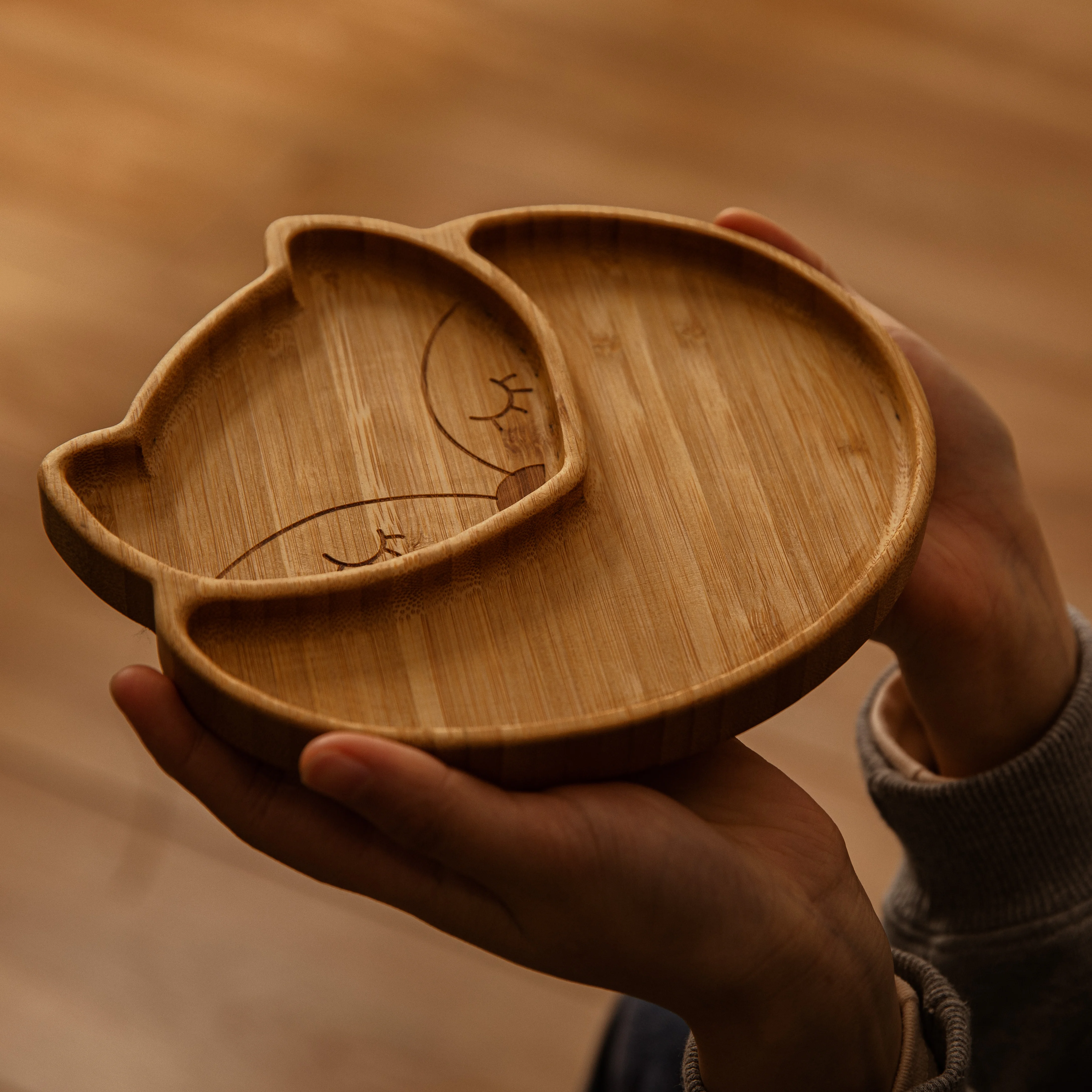 Детская бамбуковая чаша для кормления ложка вилка рисунок лисы посуда еды