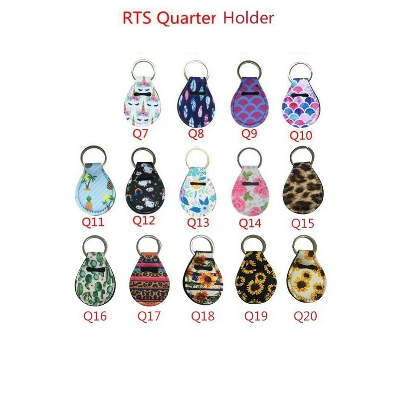 10pcs Coin Holder Chapstick Neoprene Keychain Unicorn Pattern Lip Palm Floral Print with Metal Ring | Дом и сад