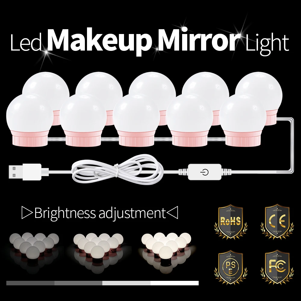 

LED Llight Vanity Mirror Pink LED Light USB Touch Bathroom Vanity Table Lighting LED Hollywood Makeup Light Mirror Makeup Light