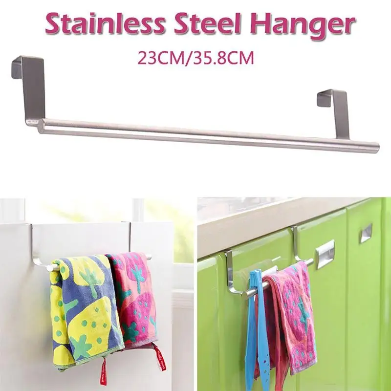 

Kitchen Bathroom Towel Rack Stainless Steel Hanger Cabinet Door Towel Over Holder Drawer Hook Storage Scarf Hanger