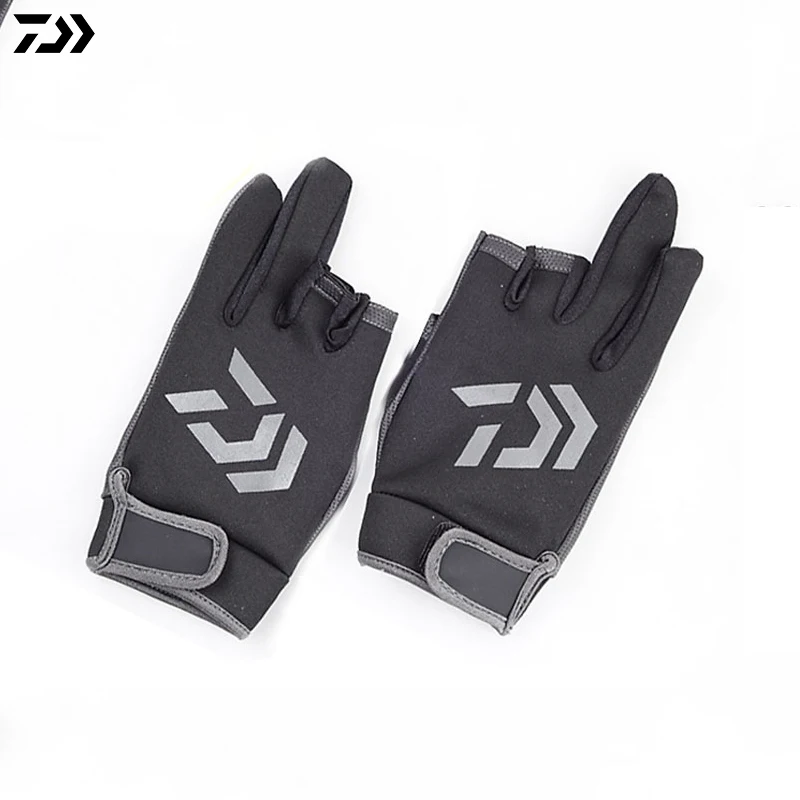 Daiwa 1 пара 3/5 порезов пальца кожаные перчатки для рыбалки спортивные Нескользящие