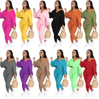 autumn fashion womens casual set pure color temperament two piece zipper long sleeved long pants suit streetwear dropshipping