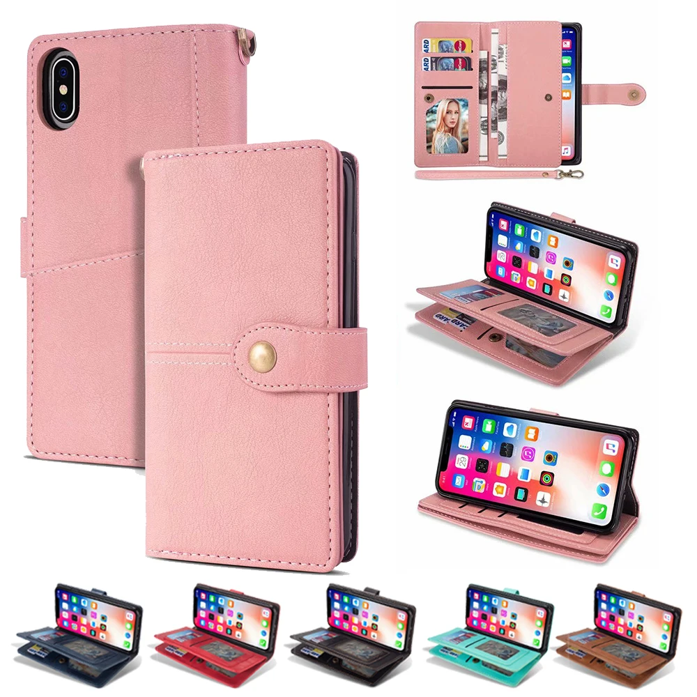 

Чехол для Apple iPhone 11 Pro Max Xs Max Xr X 8 7 6 Plus, прочный Ретро Бумажник из искусственной кожи с 9 отделениями для карт, чехол-подставка для телефона