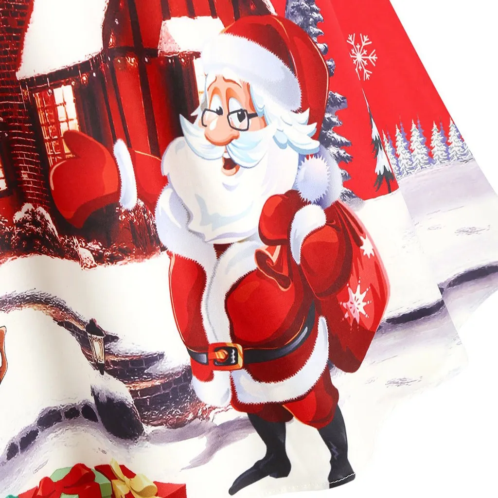 Зимнее женское ретро-платье из полиэстера рождественское платье с принтом