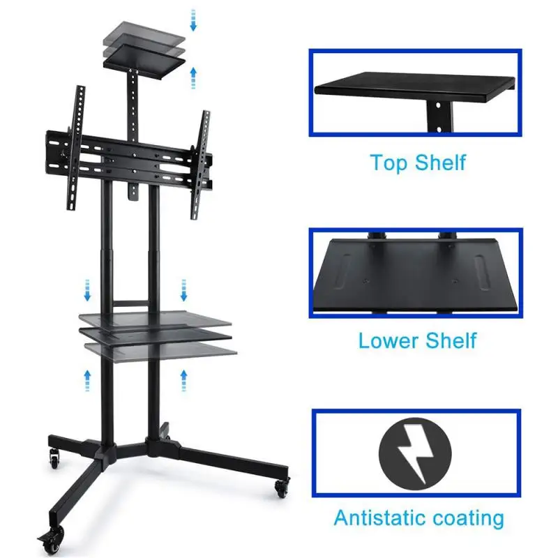 

УНИВЕРСАЛЬНАЯ ТЕЛЕЖКА для плазменного телевизора, светодиодная тележка 32-65 светодиодный, с мобильными колесами, регулируемая полка для кам...