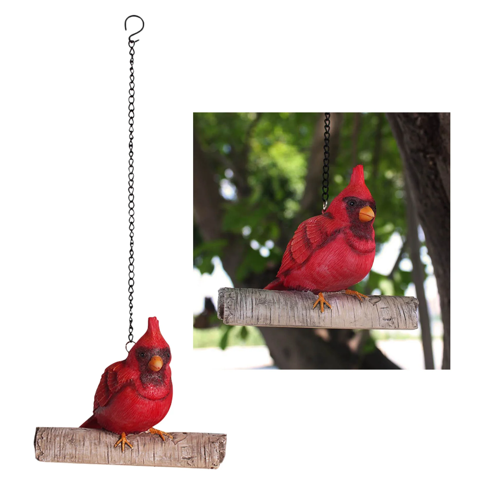 

Resin Bird Ornament Garden Yard Lawn Tree Hanging Red Birds on Branch Decor