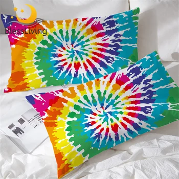 BlessLiving Rainbow Tie Dye Pillow Cases Colorful Tye Dye Pillow Sham Set of 2 Pillow Protector Cover Case Watercolor Pillowcase 1