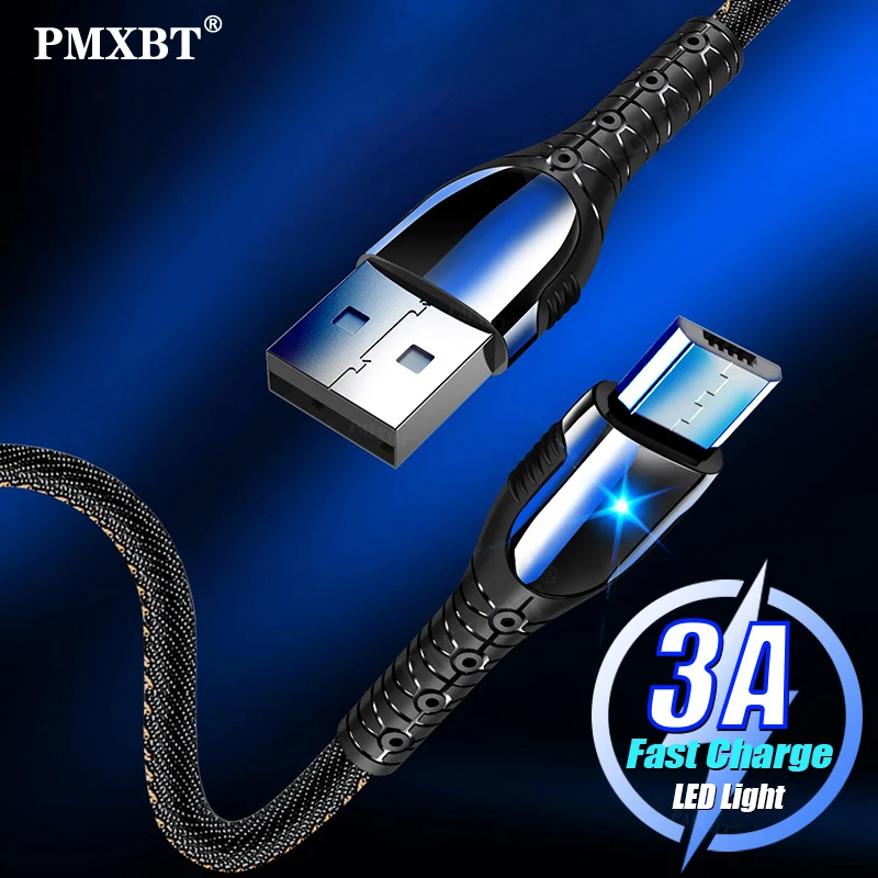 3A микро USB кабель светодиодный свет деним цинковый сплав Быстрая зарядка для Samsung