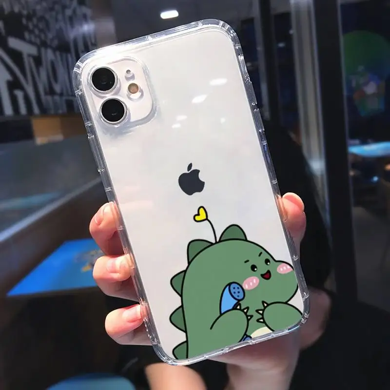 

Cute Cartoon Animal Dinosaur Couple Phone Case Transparent soft For iphone 5 5s 5c se 6 6s 7 8 11 12 plus mini x xs xr pro max