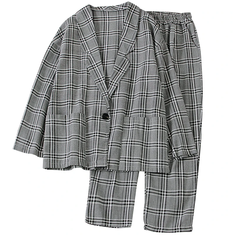 Женский костюм с блейзером комплект из двух предметов повседневный клетчатый