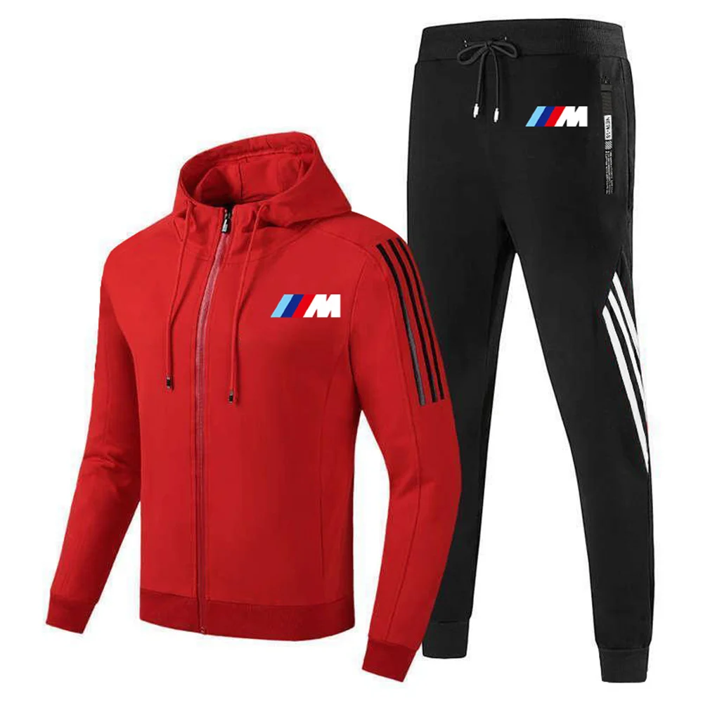 

New BMW M suit autumn and winter men's zipper hoodie + pants two-piece casual sportswear men's sportswear brand gym sportswear