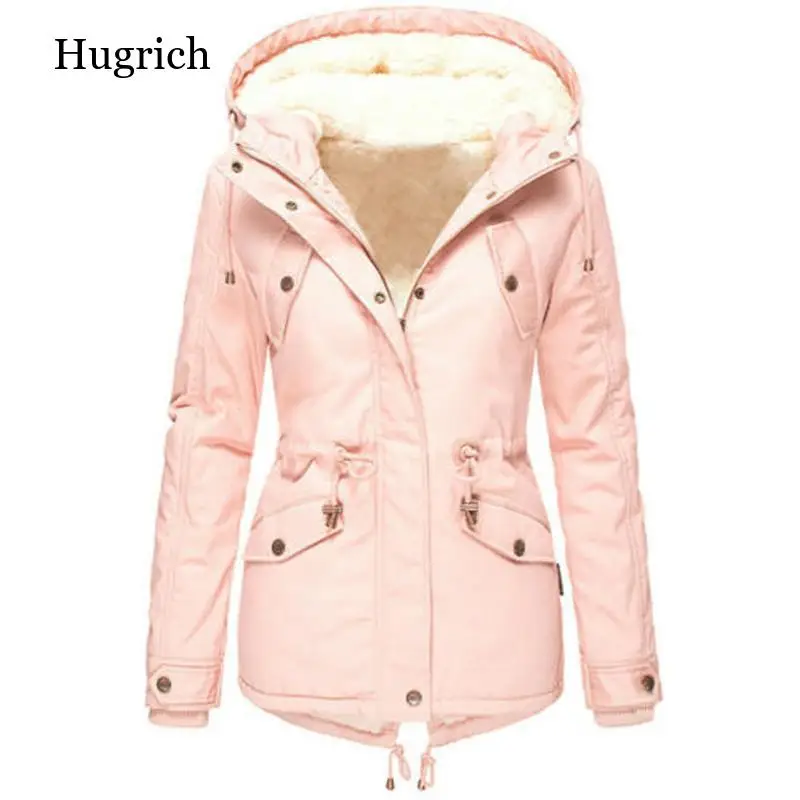 

Куртка женская зимняя однотонная с капюшоном и кулиской на талии