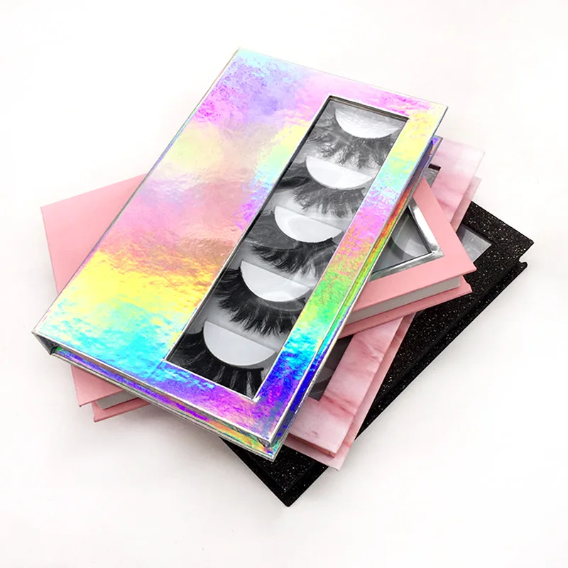 

20/Pack Eyelashes Box Package 5 Pairs Lash Book Packaging Custom Your Private Logo 25mm Mink Lashes Strip Packing Case Vendors