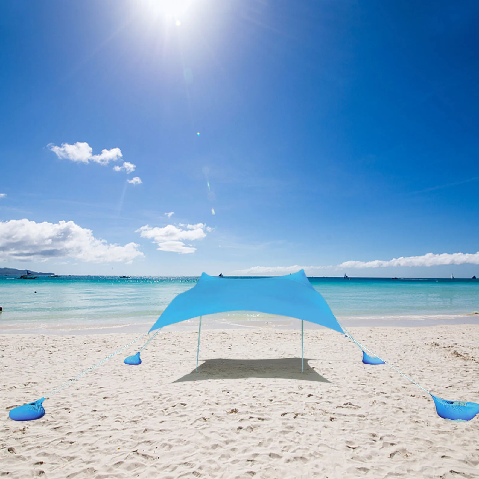 구매 가족 해변 양산 경량 차양 텐트 샌드백 앵커 4 무료 페그 UPF50 + UV 대형 방수 휴대용 캐노피