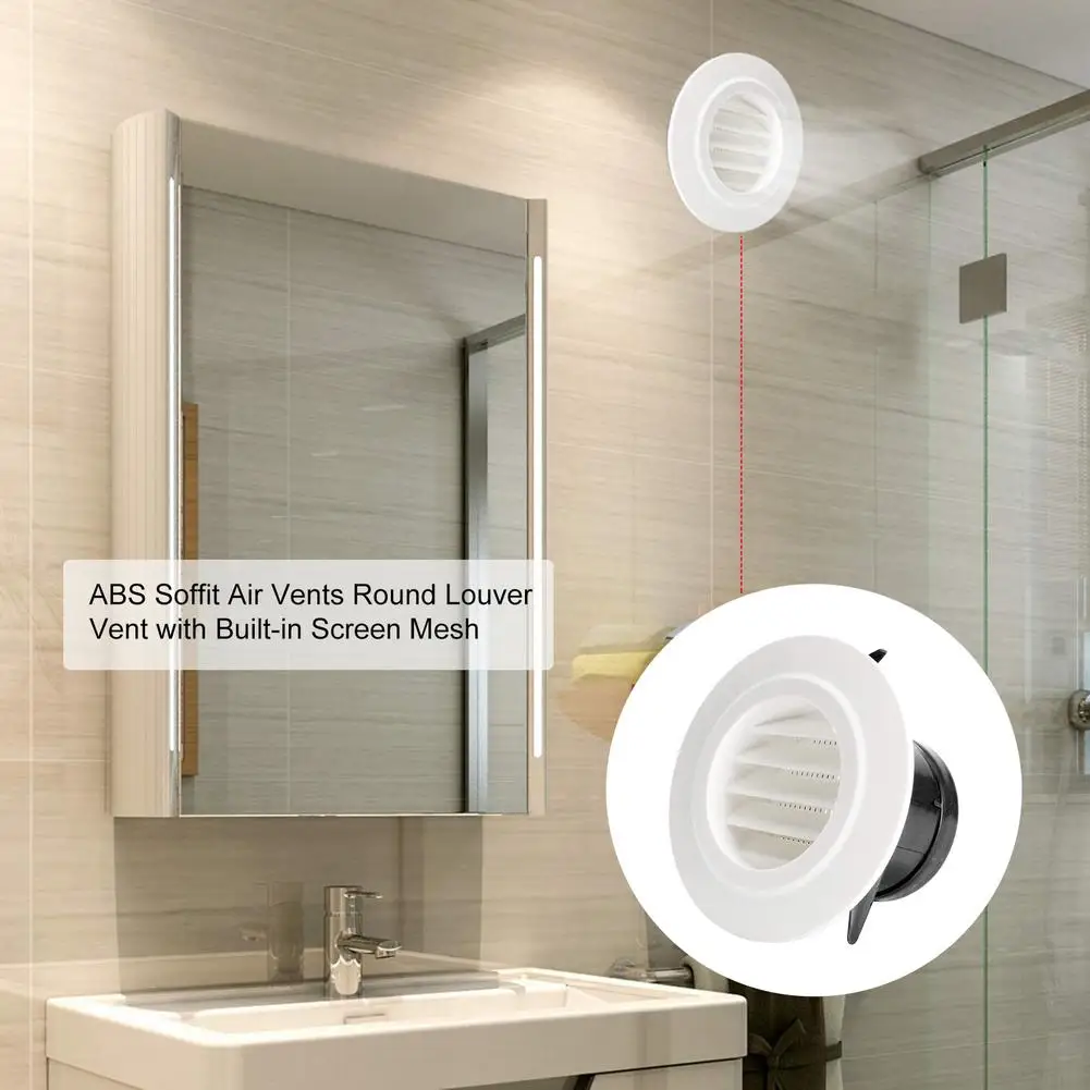 

Round Air Vent ABS Louver Grille Cover White Soffit Vent with Built-in Fly Screen Mesh for Bathroom Office Kitchen Ventilation