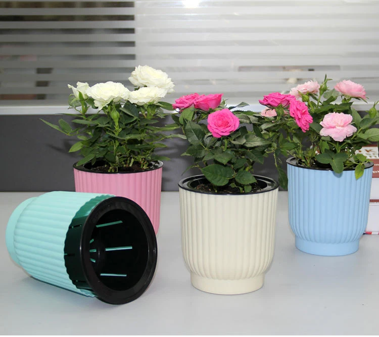 Пластиковый самополивающийся цветочный горшок комнатный зеленый для растений