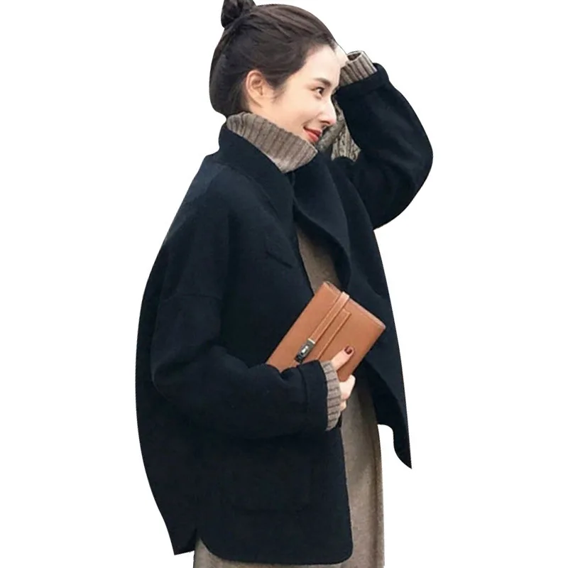 

Winter Wool Black Coat Women Warm Outerwear Ladies Short Trench Coats Elegant Female Office Wear Korean Fashion Clothing 3XL