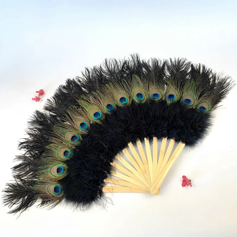 

Chinese Feather Fan Peacock Palace Large Feather Folding Hand Fan Wedding Party Cosplay Dance Fan Home Decoration Abanicos