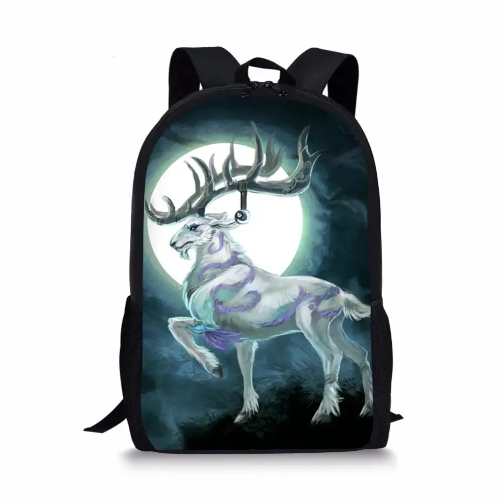 Модный детский рюкзак с рисунком Луны и оленя, школьные ранцы для маленьких детей, дорожные сумки для книг с милыми животными для девочек