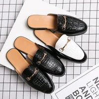 men british unique fashion pu leather casual mules male open back breathable loafer slippers hombre low heel half leisure sandle