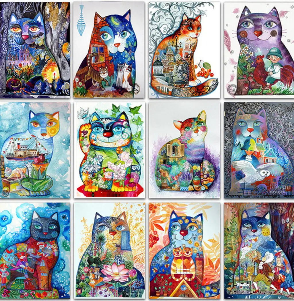 

DIY 5D Diamond Painting Graffiti Cat Full Diamond Cross-stitch Print with Diamond Embroidered Embroidered Home Decoration Gift