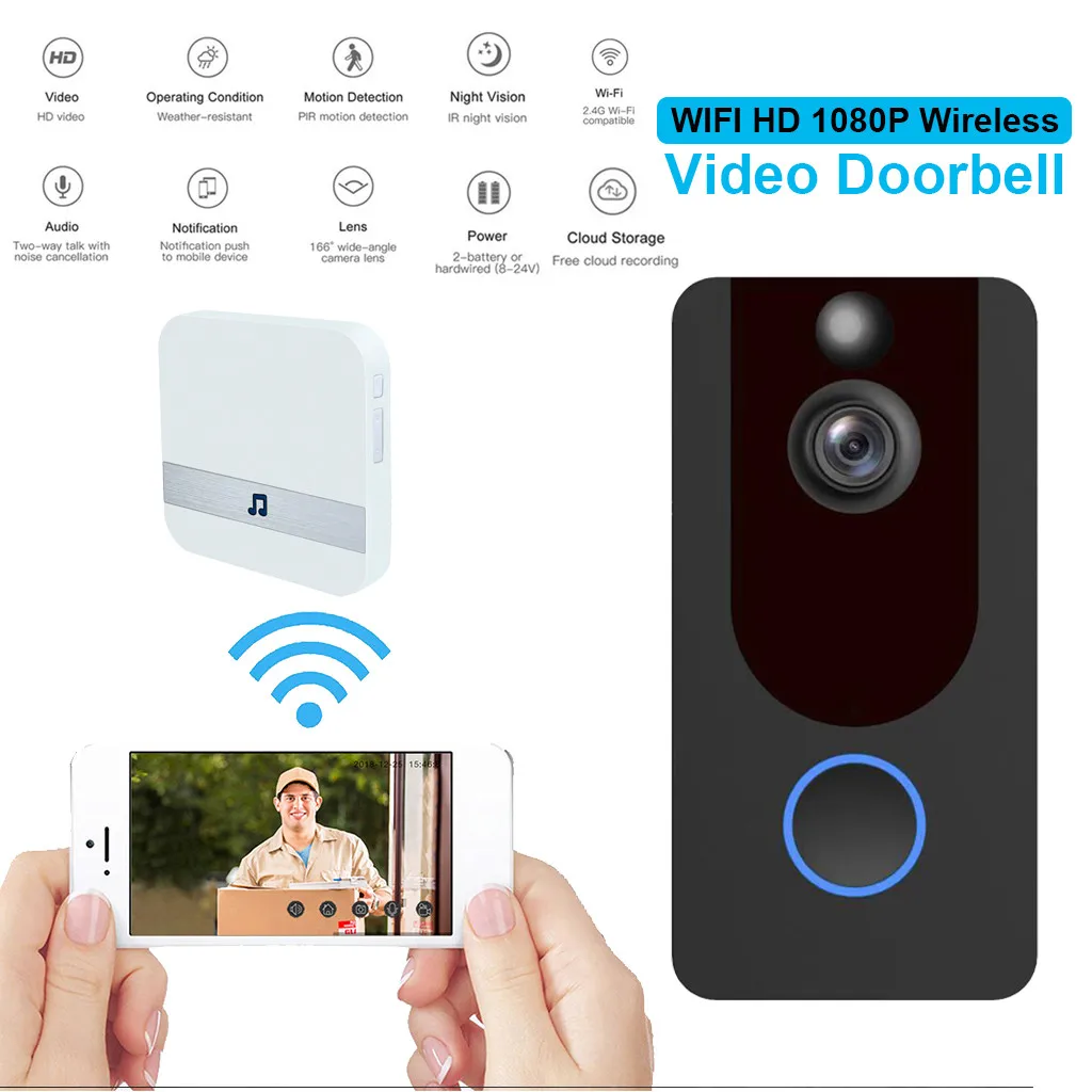 Умный беспроводной Wifi видео дверной звонок Домофон 720P телефонный Дверной камера