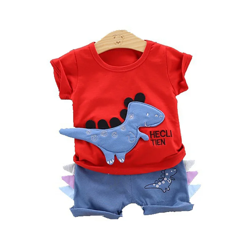 Hot Sale Brand Boys Clothing Children Summer Clothes Cartoon Dinosaur Kids Boy Set T-shit+Pants Cotton |