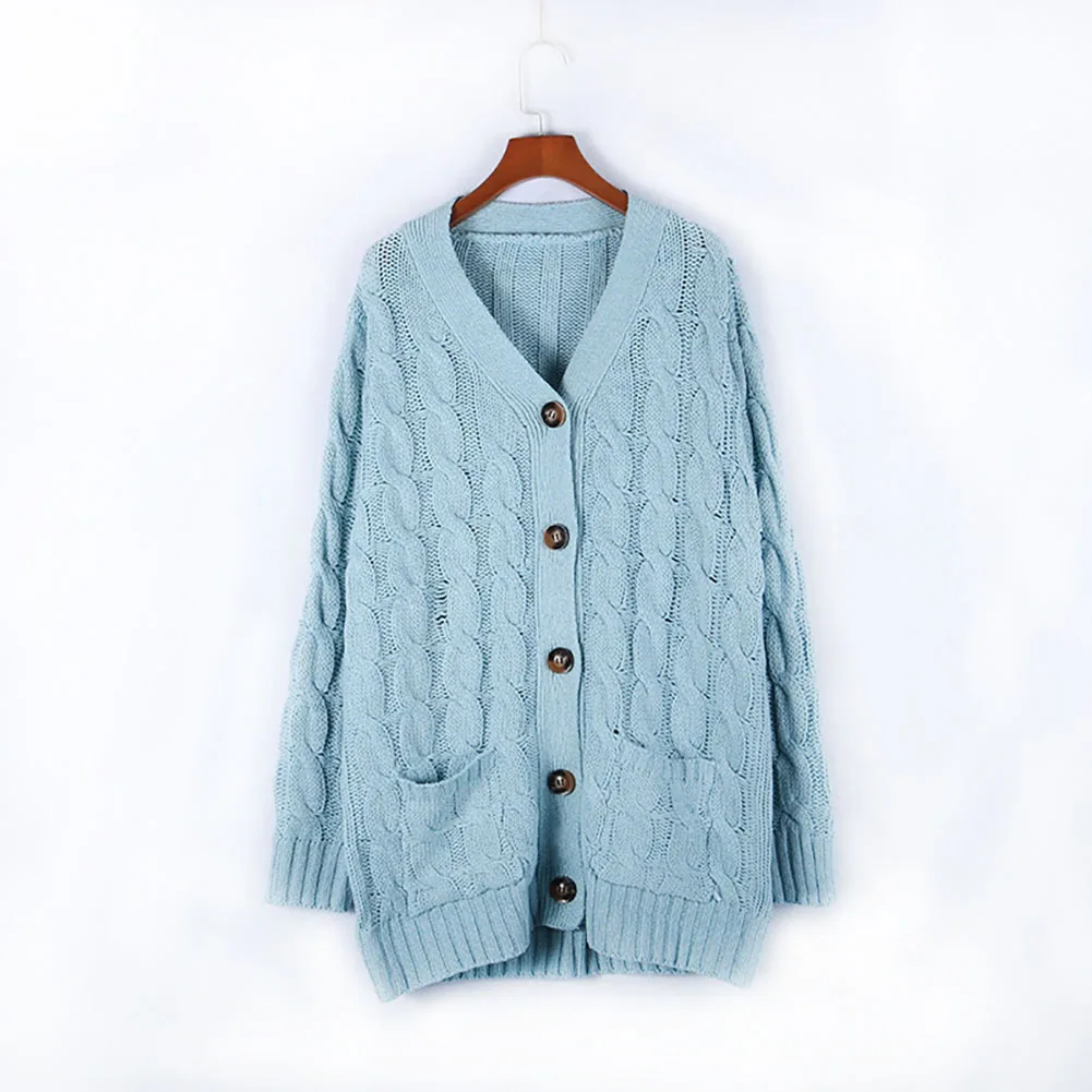 

Women Autumn Open Front Knitted Cardigan Sweater Button Pockets Outwear Coat