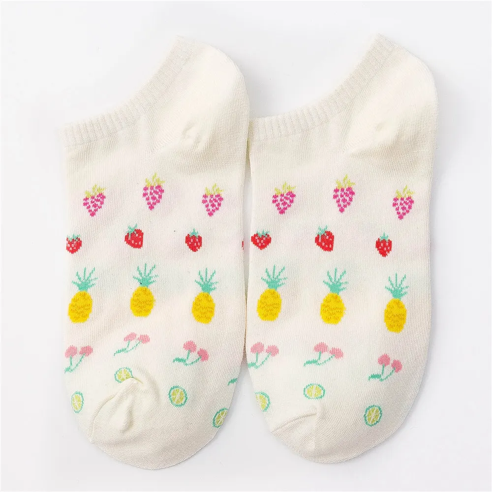 Beige Fruit Новинка; милые вечерние носки-башмачки с фруктами; удобные хлопковые носки с клубничкой, вишней, авокадо, ананасом, арбузом; Прямая поставка - Цвет: Beige Fruit