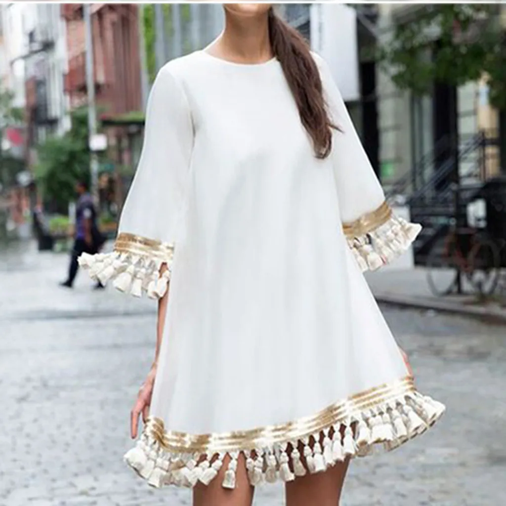 Женское винтажное платье с принтом длинным рукавом и круглым вырезом|Женские