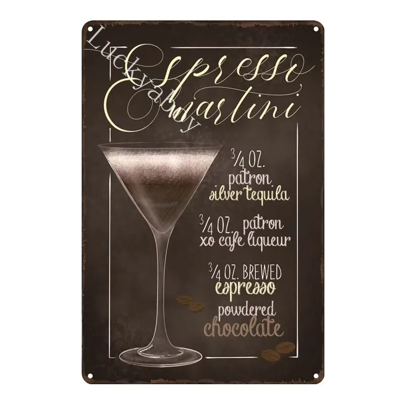 [Luckyaboy]Martini Mojito Cocktail Vintage Tin Signs Wall Plaque Custom Metal Painting Antique Gift home bar Pub Decor AL035 - Цвет: UV1567