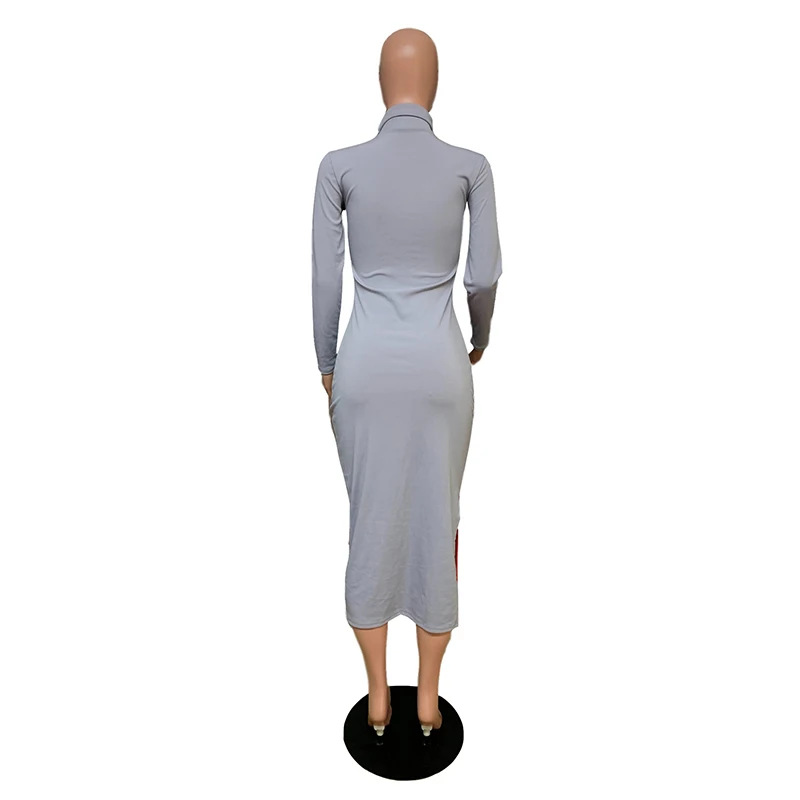

High Split Sexy Wrap Dress Women Turtleneck Bodycon Long Package Hip Dress Autumn Winter Long Sleeve Skinny Maxi Club Dresses