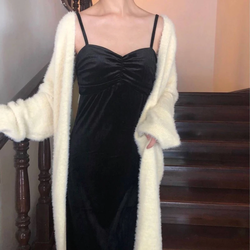 Сексуальное бархатное платье на бретелях с открытой спиной для женщин