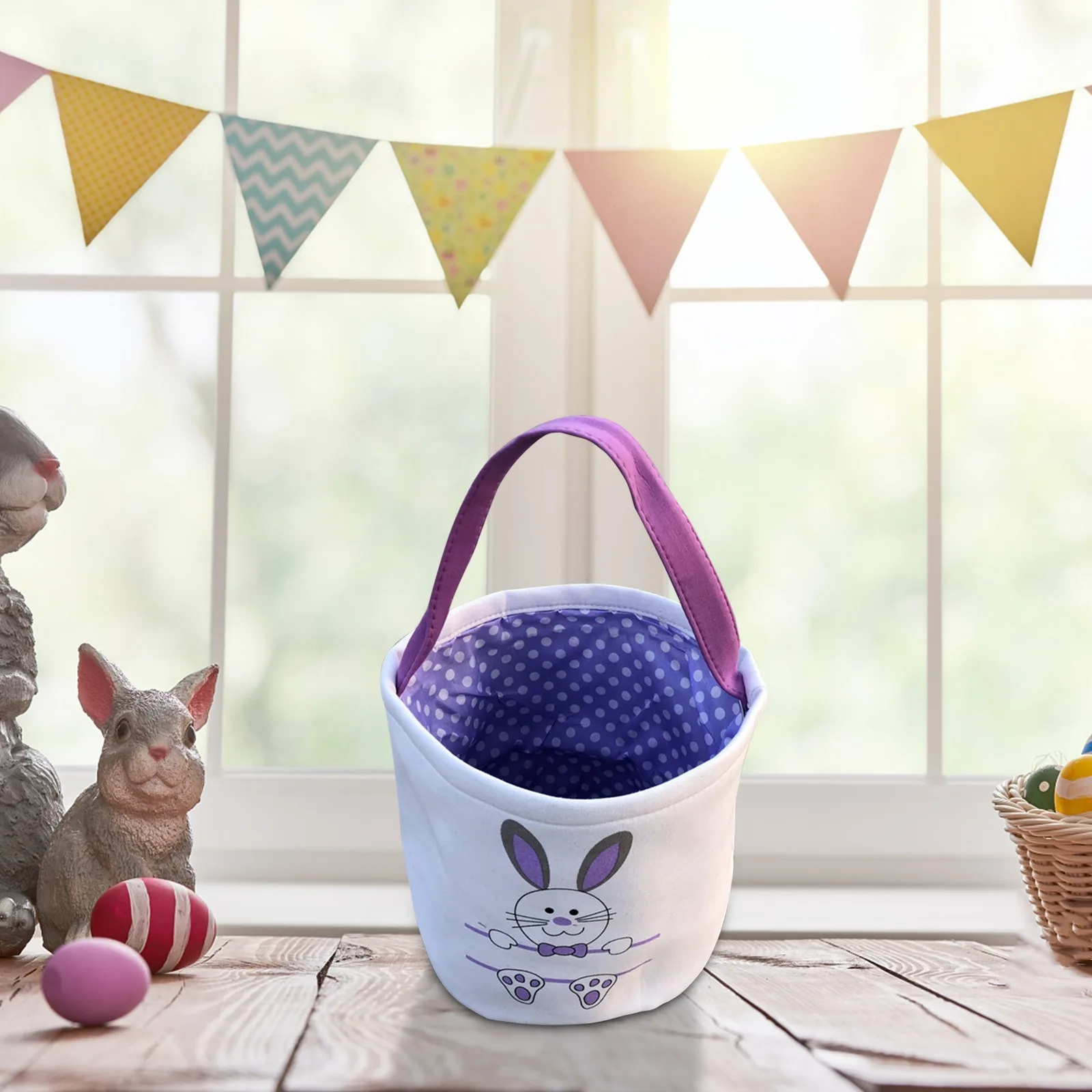 Пасхальная корзина праздничный брезентовый подарок с принтом кролика