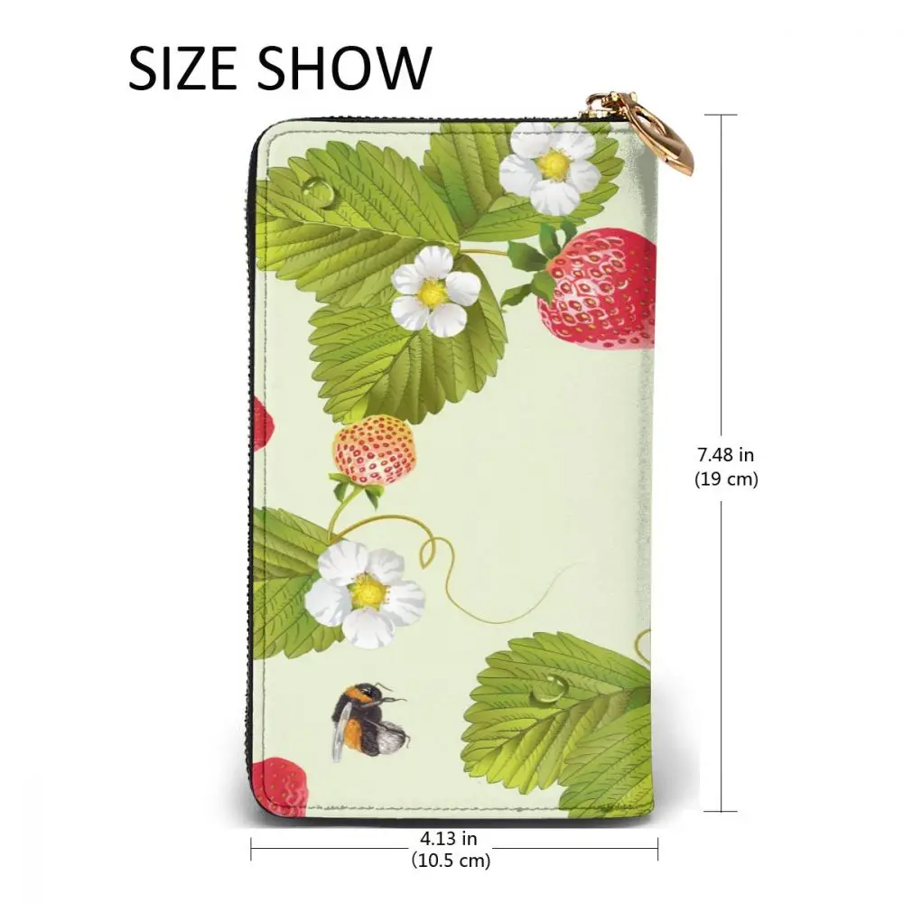 

Long Clutch Wallet Strawberry Tea With Flowers And Leaves Large Capacity Leather Purse Zipper Pocket Card Holder for Woman Man