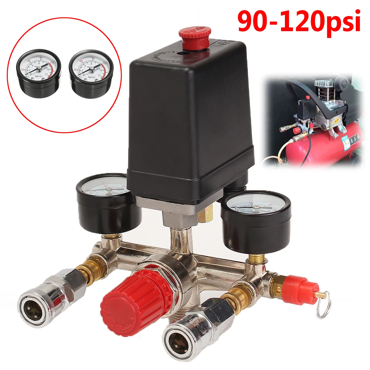 240V/380V 7.25-125 PSI Regulator Duty Air Compressor Pump Pressure Control Switch 0.05-1.2Mpa Air Pump Control Valve With Gauge