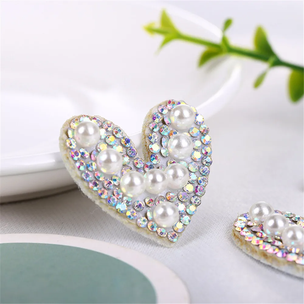 

10 / PCS love pearl AB drill hot drill love pearl cloth paste clothing accessories children's hair accessories BB clip hair band