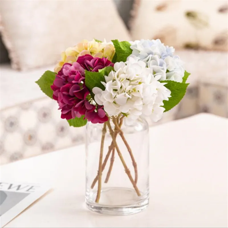 

1 Branch Silk Hydrangea Artificial Flowers DIY Bridal Bouquet Plastic Fake Flowers For Wedding Home Decoration Simulation Flores