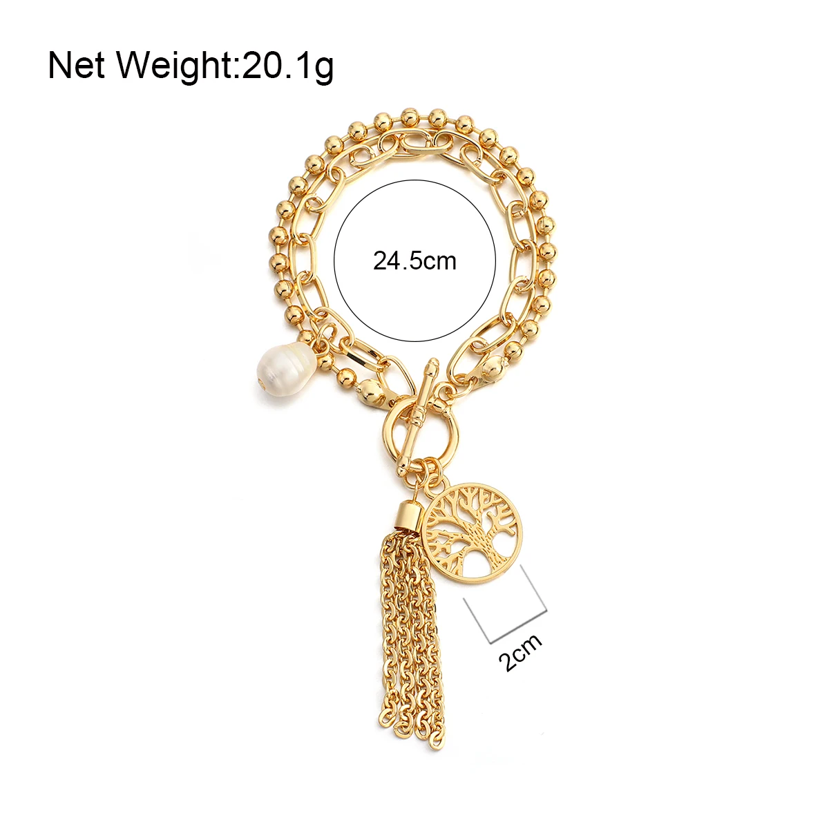 

ALLYES Gold Color Metal Tree of Lift Pearl Charm Bracelets for Women Beads Chain Tassels Bracelet Party Jewelry Couple Gifts