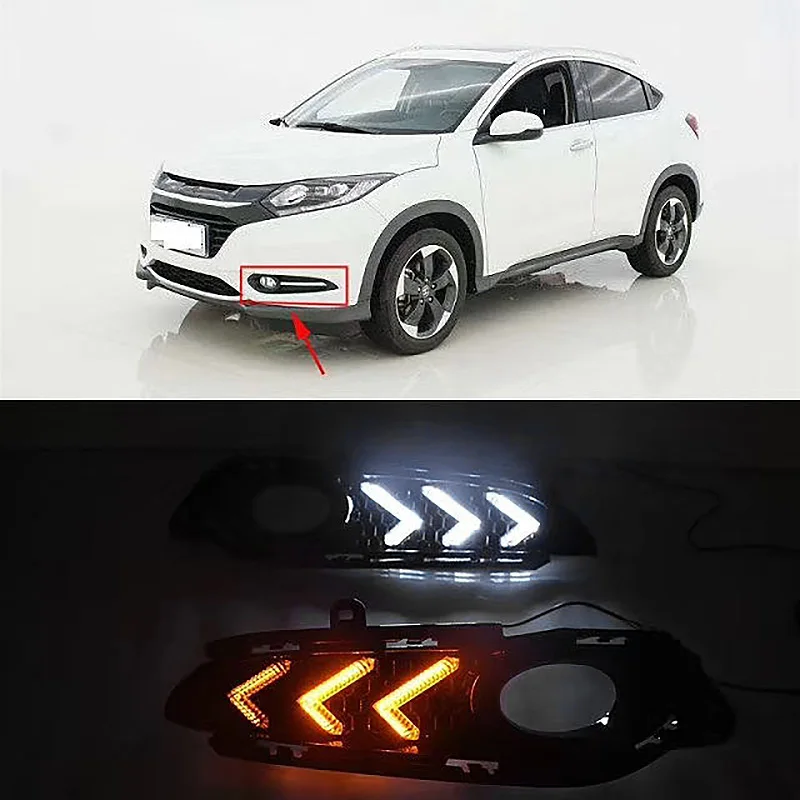

2PCS for Honda HRV HR-V Vezel 2014-2017 Car LED DRL Daytime Running Lights with Turning Signal Fog Lamp Auto Lights