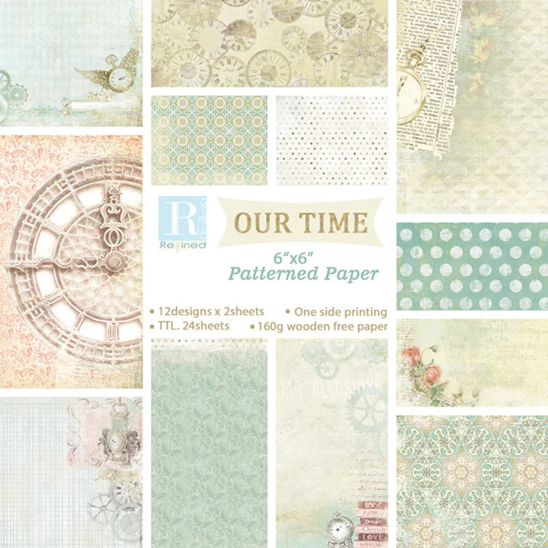 

24Pcs/Lot Clock Retro Material Papers DIY Scrapbooking Album Diary Gift Decorative Paper Scrapbooking Paper