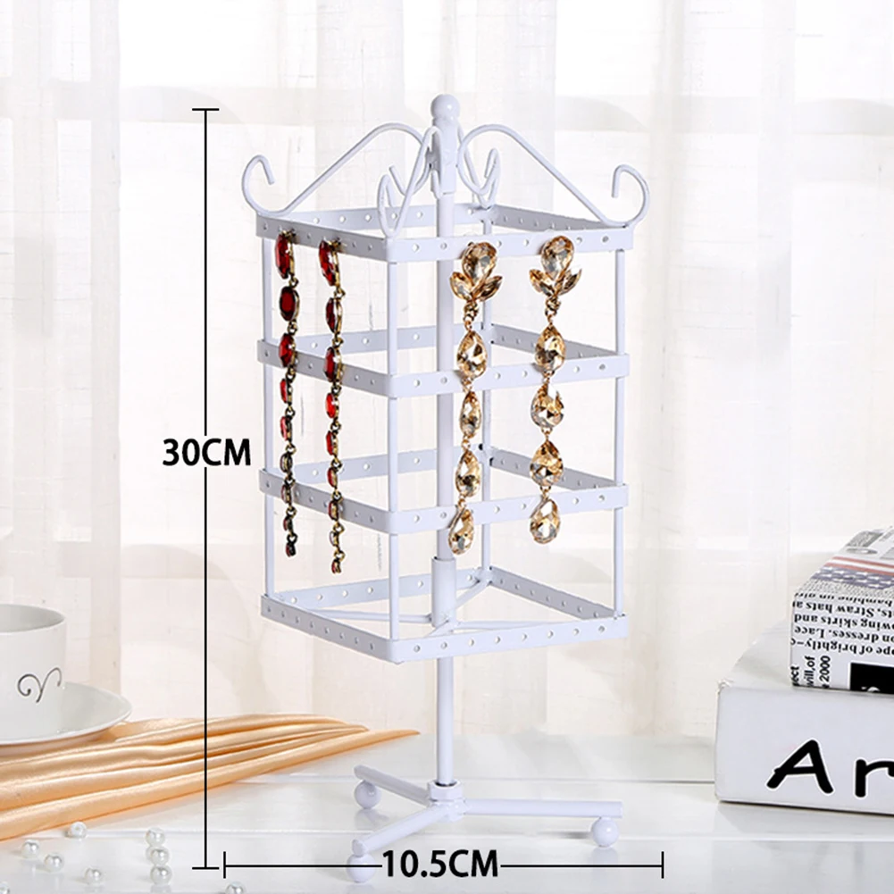 

128 Holes Metal Clear Earrings Studs Display Rack Home Square Rotatable 4 Layer Earring Jewelry Display Stand Storage Showcase