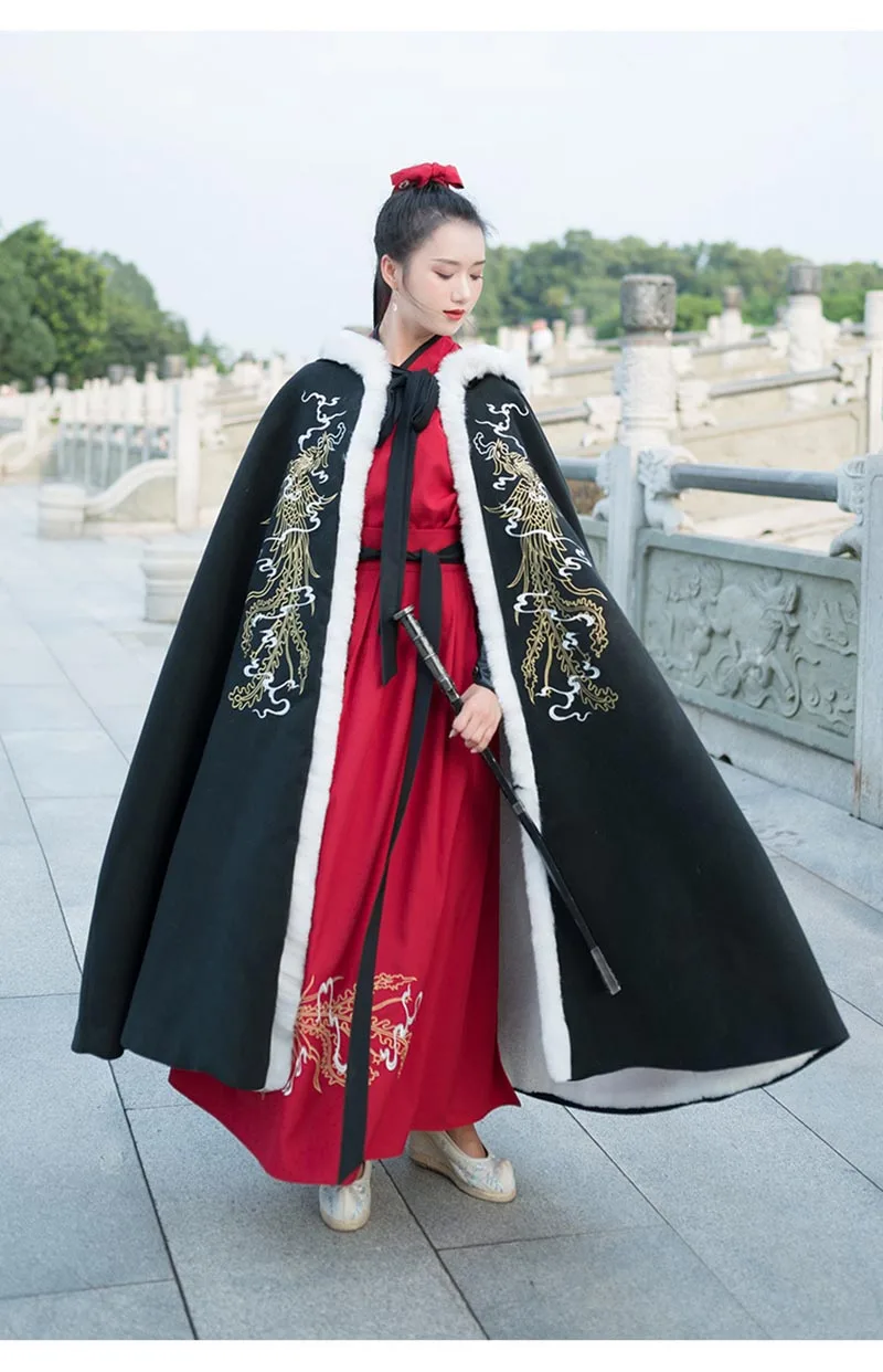 Накидка Hanfu для пар Китайская традиционная зимняя плотная черная бархатная